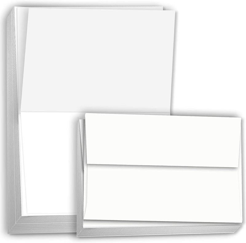 Hamilco Blank Cards and Envelopes White Cardstock Paper 4.5" x 6.25" A6 Folded Cards with Envelopes 80 lb Card Stock 100 Pack (Bright) - Image 1